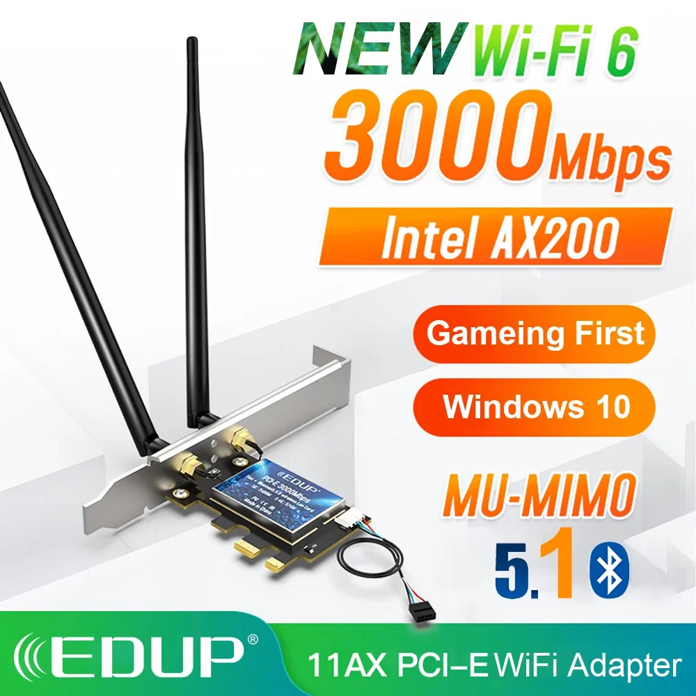 Сетевая карта EDUP 3000 Мбит/с Wi-Fi 6 PCI-E 802.11ax/ac двухдиапазонный беспроводной адаптер 2