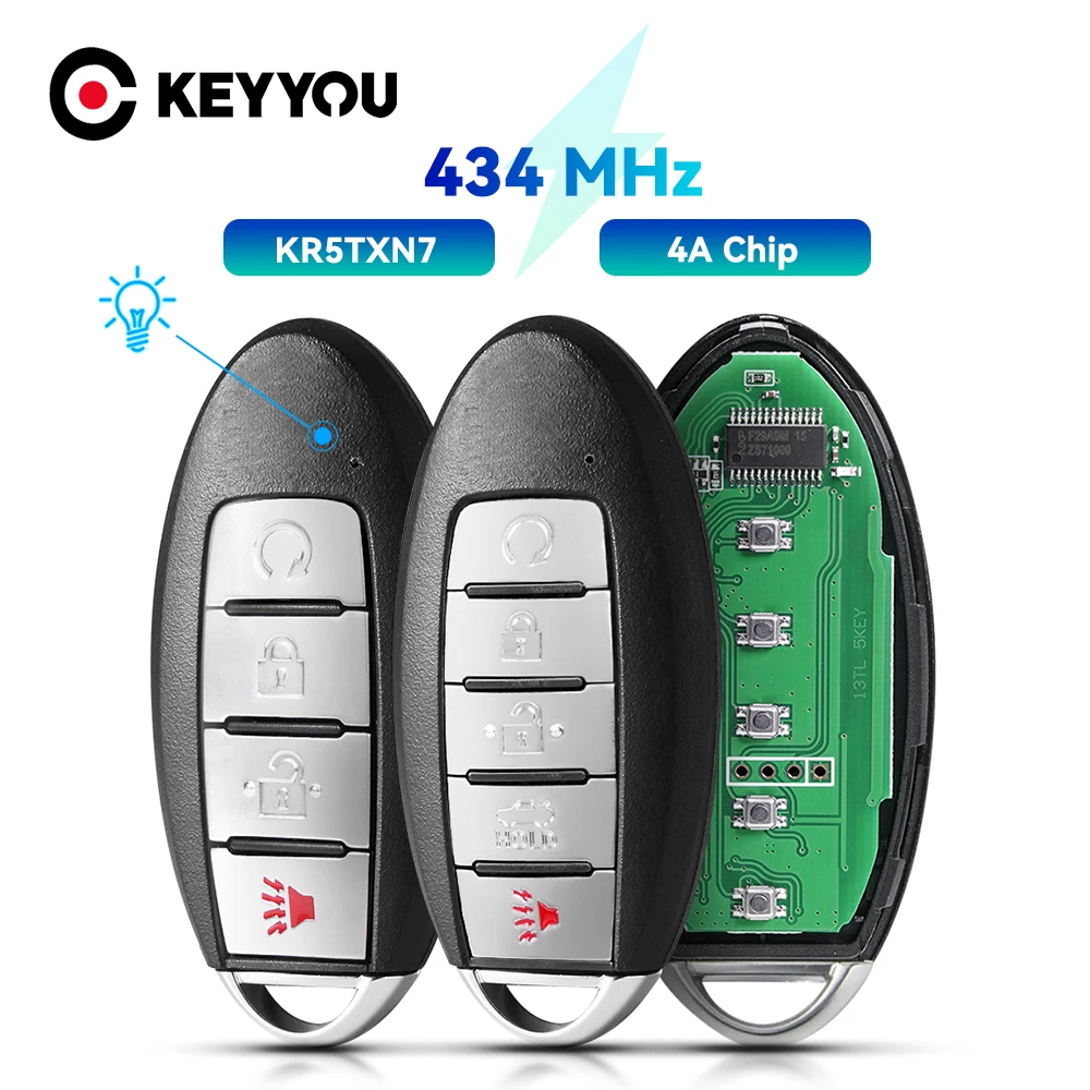 

Бесключевой смарт-брелок KEYYOU KR5TXN7 4/5 кнопок 433 МГц 4A для Nissan Pathfinder Titan Murano 2019 2020 2021