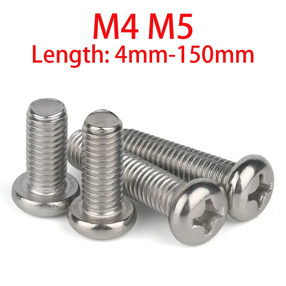 

304 Stainless steel Cross Recessed Round Pan Head Screws Bolts M4 M5 Phillips button Head Screw Length 4mm-150mm Cross Screw