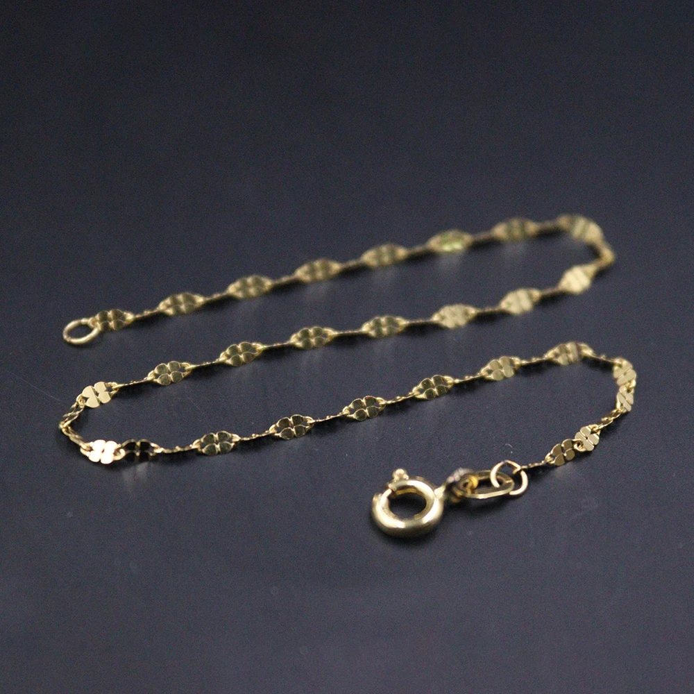 

Authentic 18K Yellow Gold Woman Bracelet Lucky Clover Chain Link Bracelet 7.08"L
