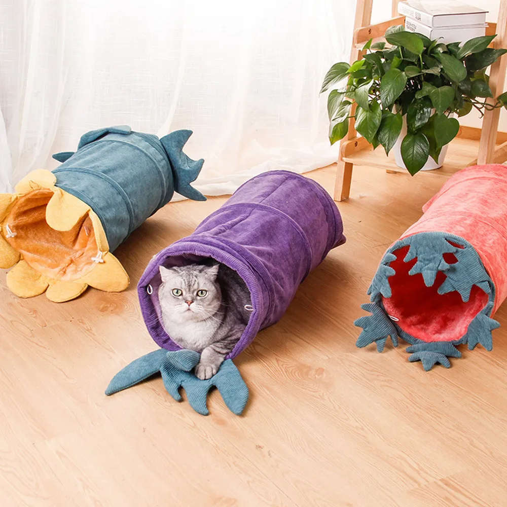 Collapsible Corduroy Cat Channel Pet Toys Kitten Play Chase Hide Tunnel Tube Indoor For Game Hiding Toys Pet Cat Accessories