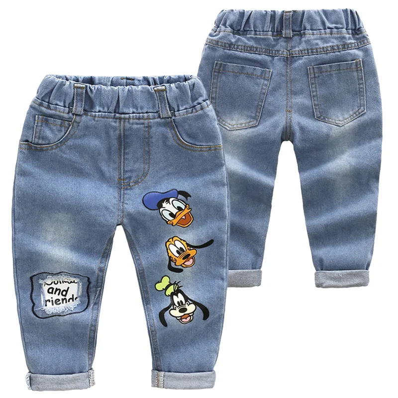 Disney Spring Autumn Style Jeans For Children Cartoon Donald Duck Pattern Trousers Boys Ripped Alphabet Fashion Pants 2-6 Years