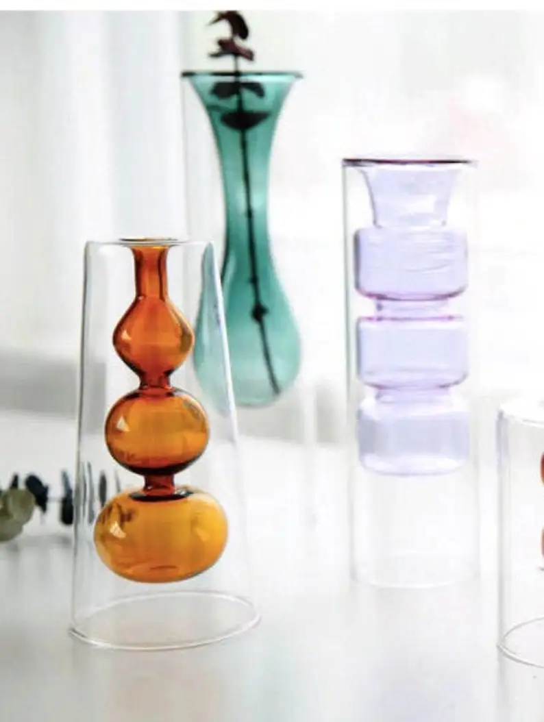 

Mustard Tall bubble Glass Vase