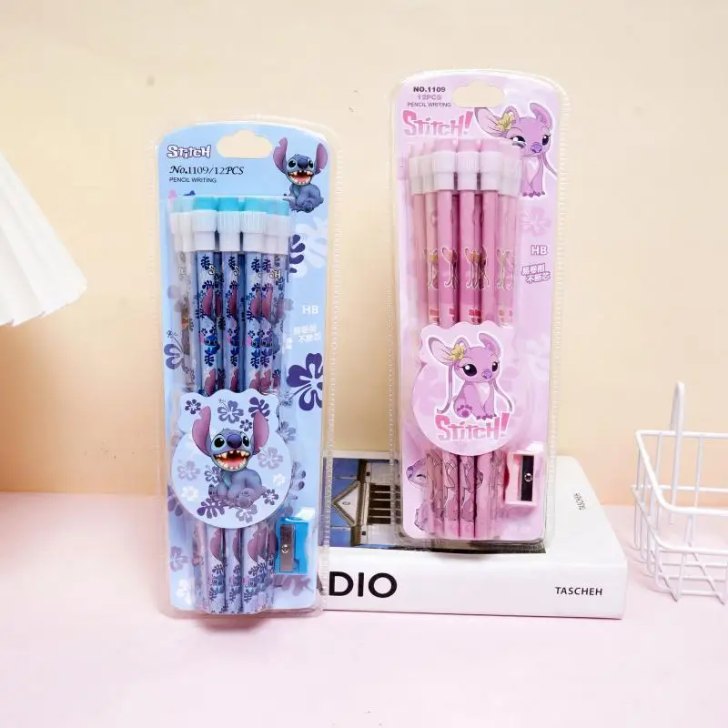12 шт. карандаши Stitch Hb аниме Lilo &amp мультяшные роликовая коробка для канцелярских