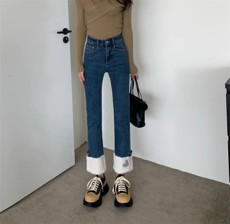 

DD0898 Straight-leg jeans women's new high-waisted slim all-match nine-point pants jeans