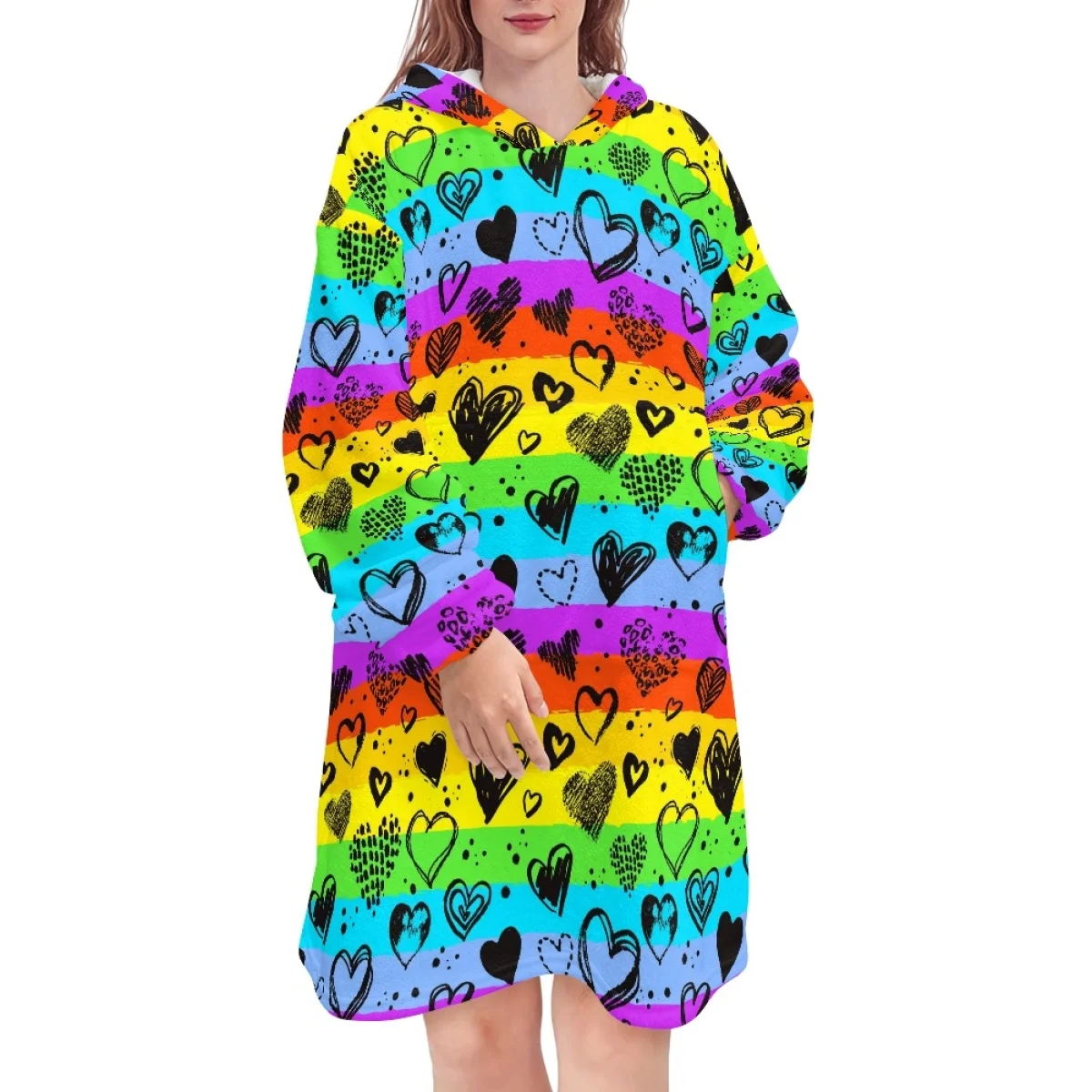 

TOADDMOS Радужный дизайн шапка для взрослых одеяло зимний теплый диван унисекс с длинными рукавами плюшевая Ночная одежда для пар свитер Одеял...