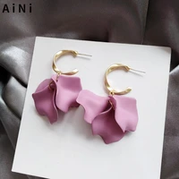925 silver needle fashion jewelry purple flower earrings popular design metal matte gold color earrings for women gift