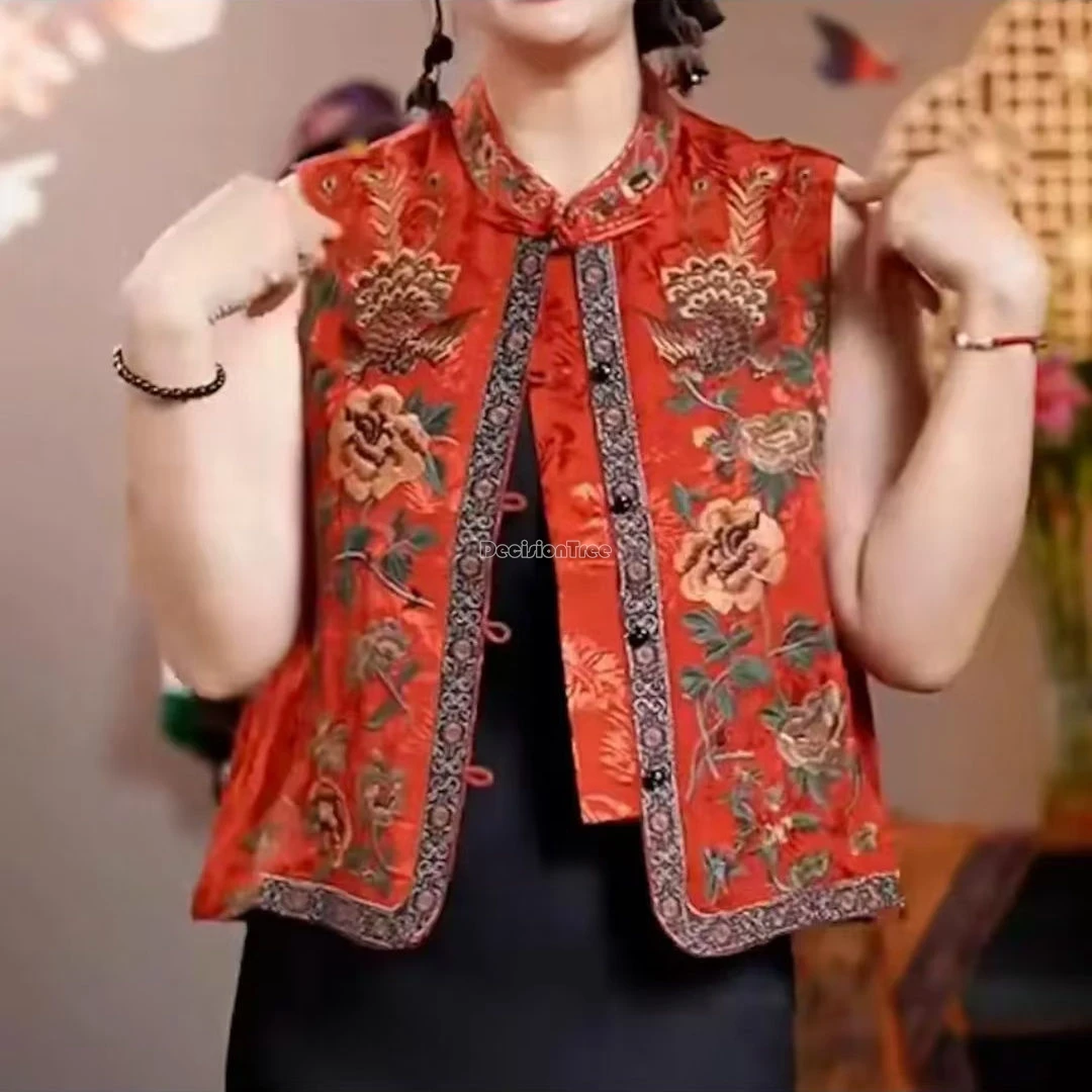 2024 китайский улучшенный женский жаккардовый жилет без рукавов в национальном