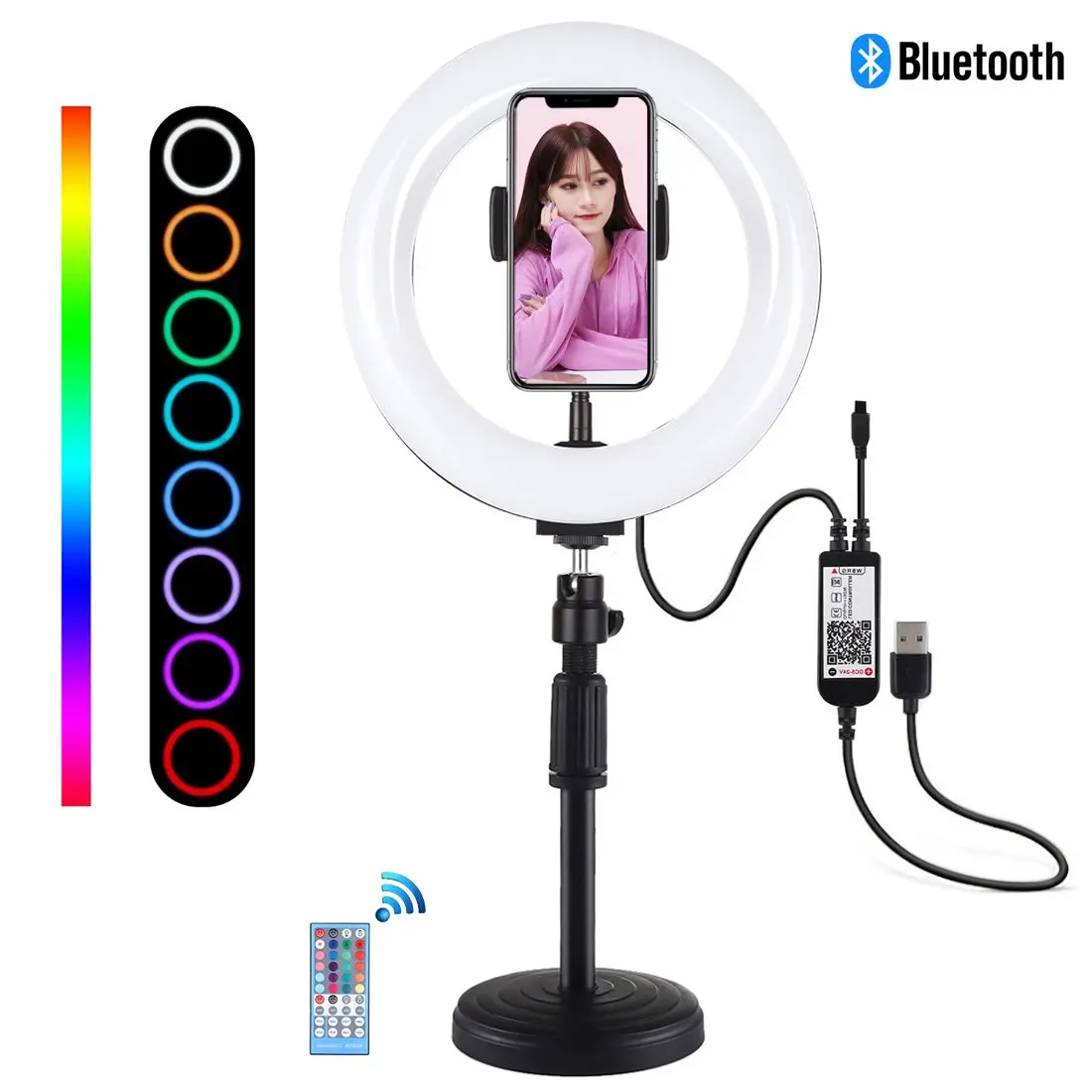 

7.9 inch Selfie Ring Light Desktop Stand RGBW Photography Vlog Live Streaming LED Video Light For Tik Tok Youtube