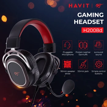 HAVIT H2008d Wired Gaming Headset with 3.5mm Plug 50mm Drivers Surround Sound HD Mic for PS4 PS5 XBox PC Laptop Gamer Headphone 2