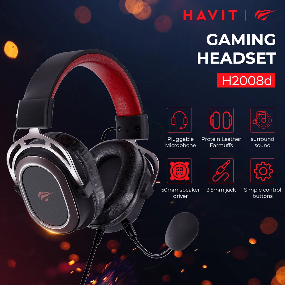 Проводная игровая гарнитура HAVIT H2008d с разъемом 3 5 мм 50 драйверами объемный звук HD