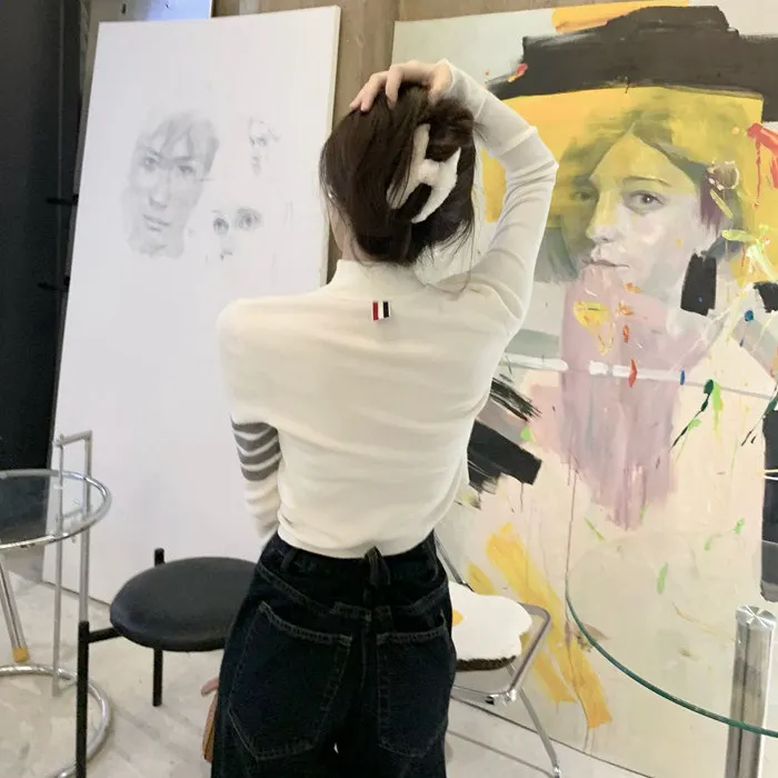 

tb slim wool pullover white bottoming shirt college wind sweater 2021 autumn and winter casual sweater female net red