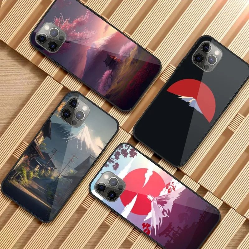 

Japan Mount Fuji Phone Case for iPhone 14 13 12 11 XS X 8 7 6 Plus Mini Pro Max SE 2022 PC Glass Cover Funda Shell