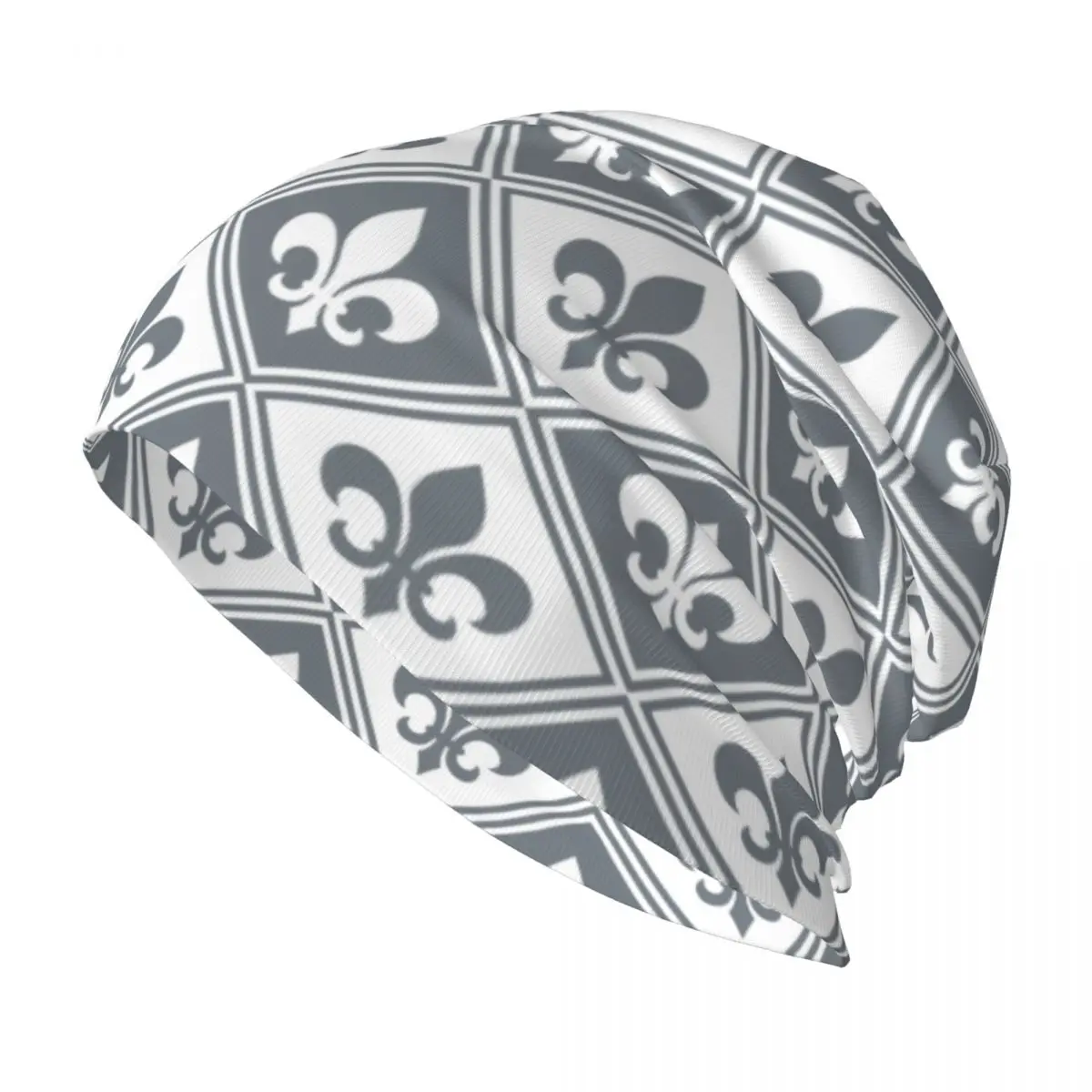 

Fleur De Lis And Diamond Pattern Bonnet Homme Fashion Knitted Hat For Women Men Warm Winter Lily Floral Skullies Beanies Caps