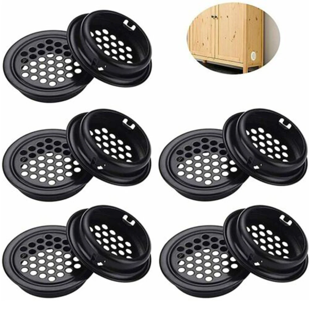 

10pcs Round Wardrobe Cabinet Mesh Hole Black Air Vent Louver Ventilation Grilles Cover Stainless Steel Black Color