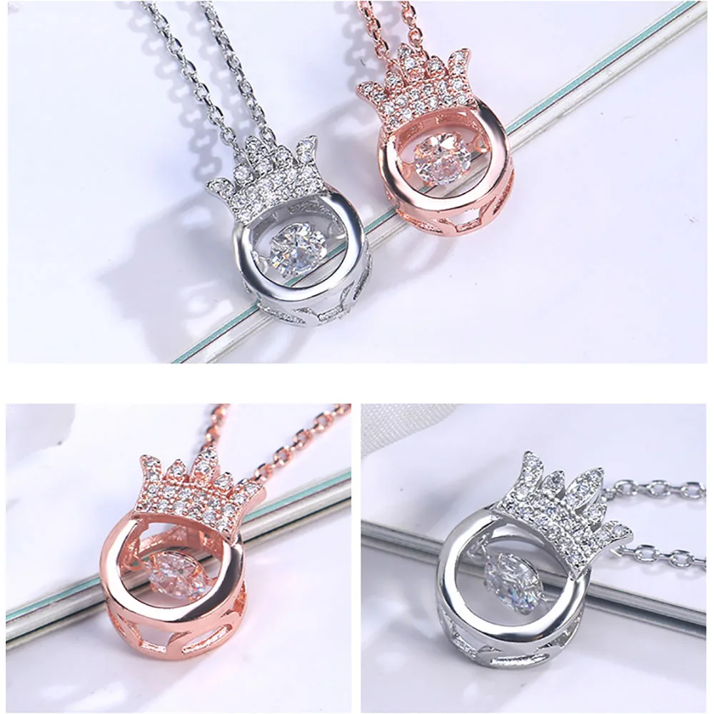

Trendy Beating Heart Moving Crown Pendant Clavicle Chain Ins Light Luxury Niche Birthday Gift Simple Necklace Woman's Necklace