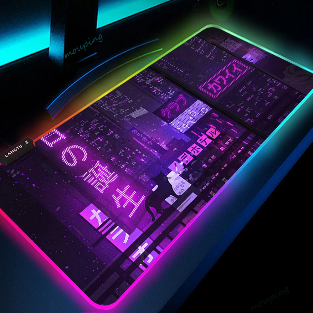 

Розовый коврик для мыши Kawaii RGB, светодиодный неоновый фиолетовый коврик для настольного компьютера, игровой коврик для мыши для ноутбука с р...