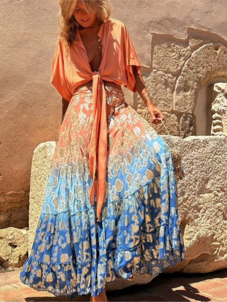 Юбка женская трапециевидная с градиентным принтом модная Свободная