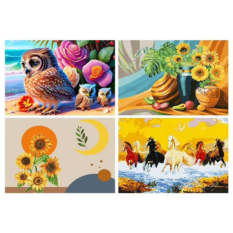 

PhotoCustom Diy Painting By Number Owl Family 40X50CM With Frame Painting By Number Animal Painting Wall Art