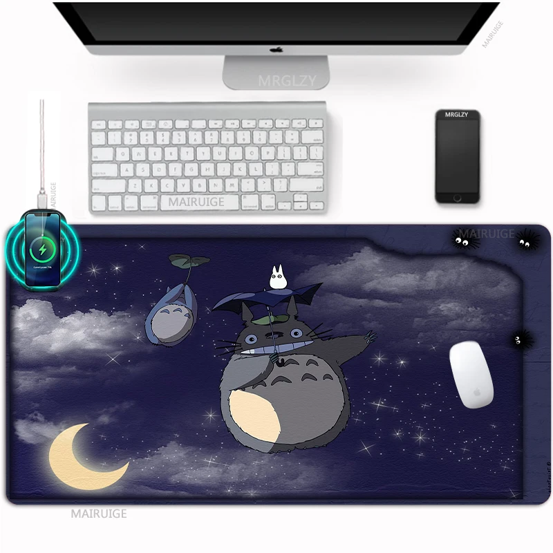 

Totoro Wireless Charging Mouse Pad Table Mats Cute Rug Large Charge Desk Pad Anime Mousepad Mat Kawaii Gamer Accessories Carpets