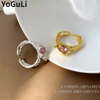 fashion jewelry hot selling double ring 2022 new sweet temperament pink zircon trend irregular ring for women accessories