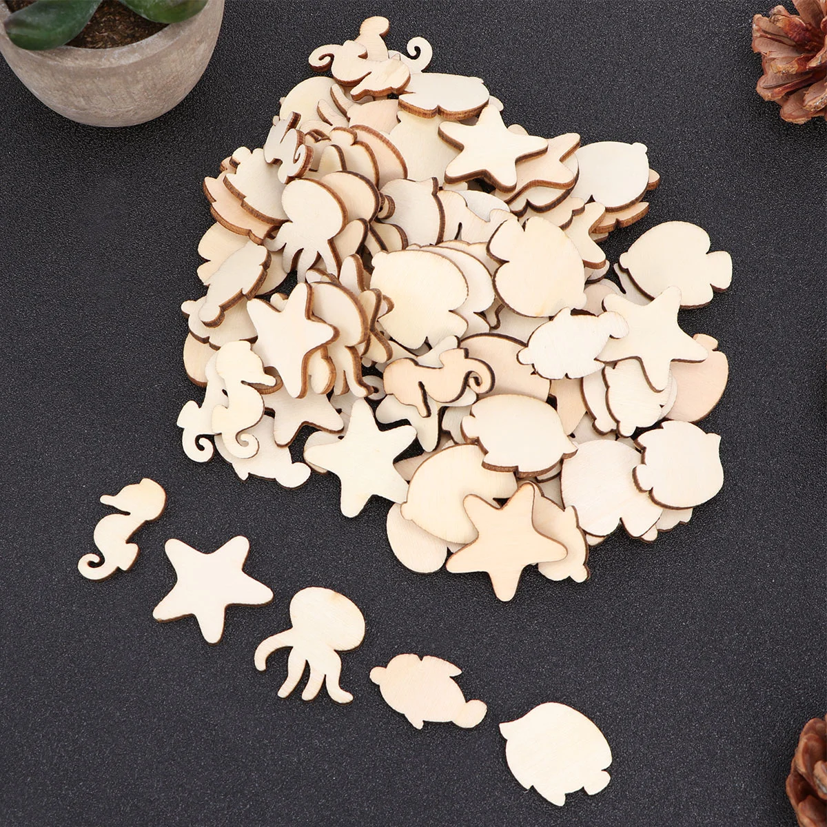 

100 Pcs Dolphin Decor Fish Wood Cutouts Woodsy Decor Animals DIY Cutouts Ocean Decor Unfinished Animal Cutouts Cartoon