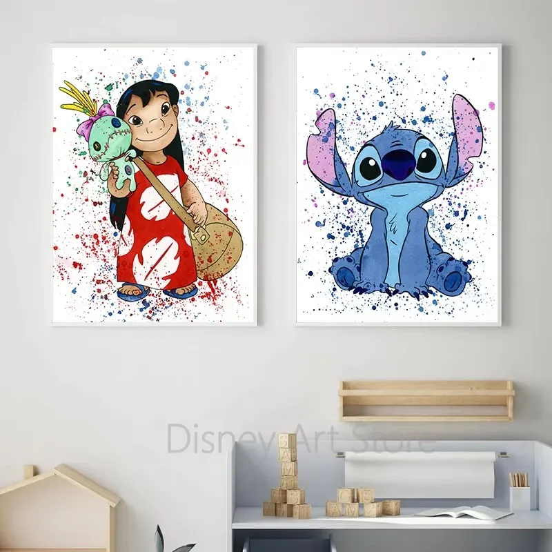 Стич Охана кинопостер Лило и Ститч искусство принты акварель семейная детская