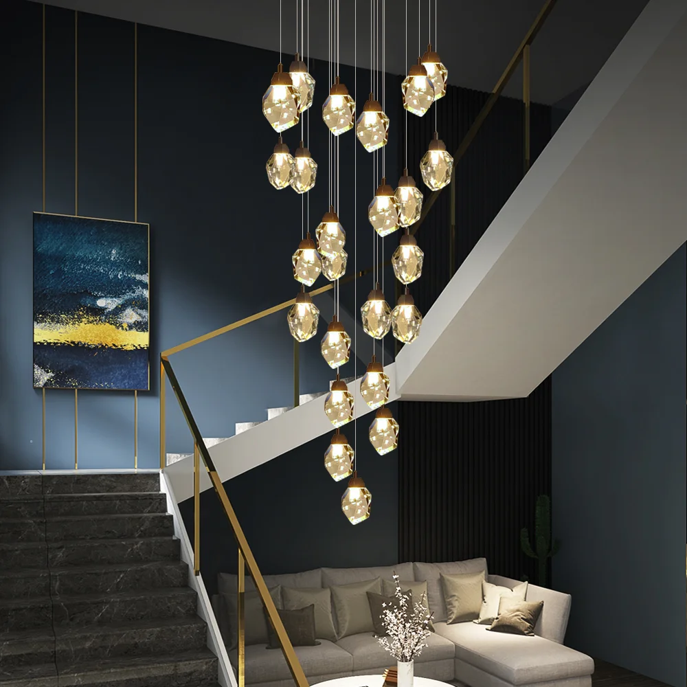 

Modern LED Crystal Chandelier for Staircase Living Room Luxury Cristal Creative Gold Hanging Lamps Large Indoor Lighting Fixture