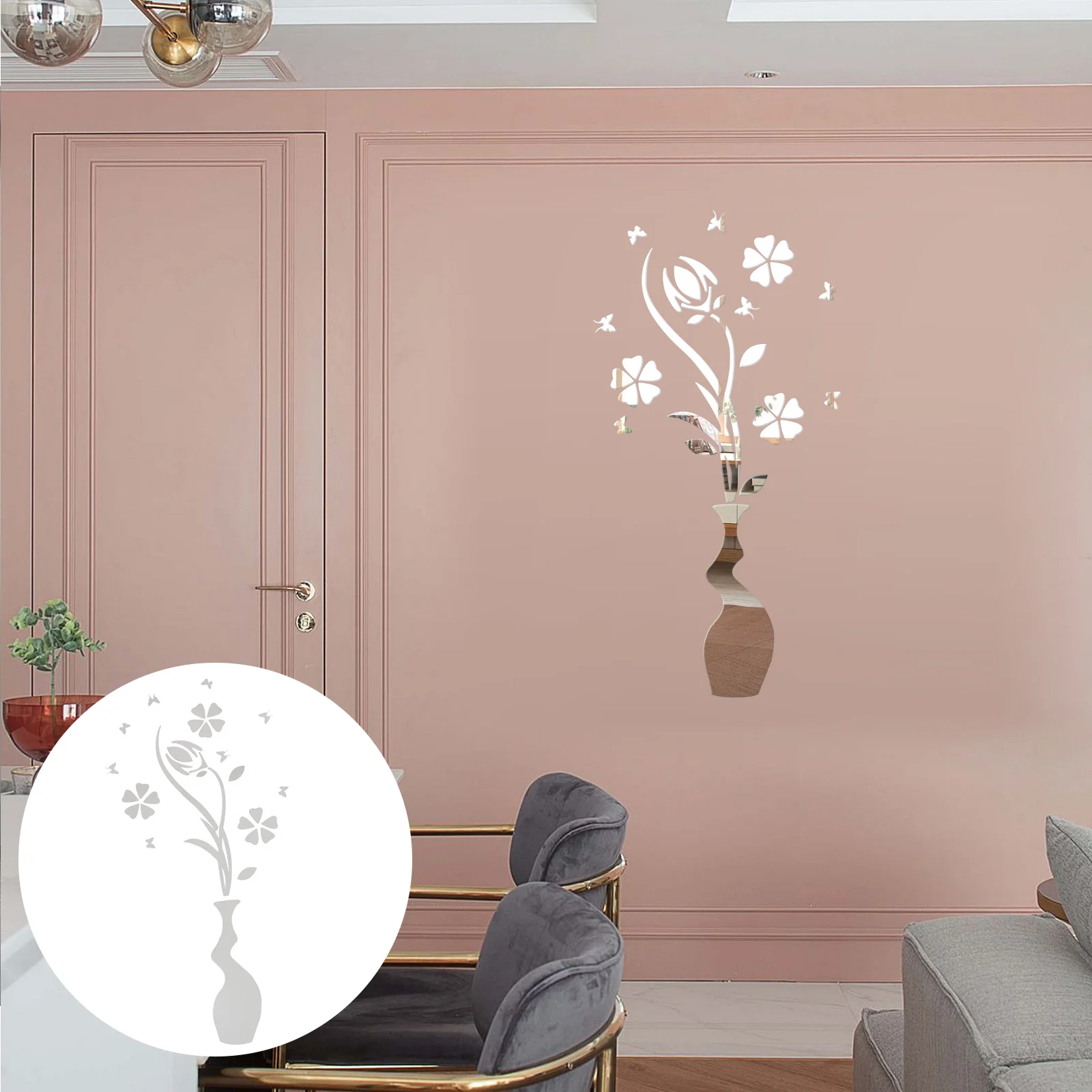 

Wall Stickers Mirror Decals Sticker Decor 3D Vaseacrylic Flower Removableliving Room Decal Flowers Decorations Backdrop Family