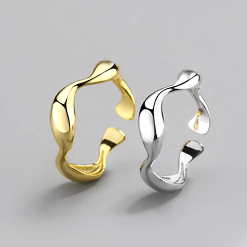 

TULX Trendy Silver Color Smooth Irregular Waves Gold Color Ring Geometric Open Finger Ring For Women Minimalist Accessories Gift