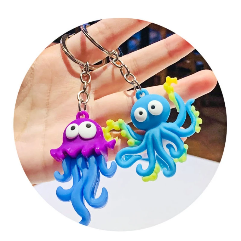 Creative Cartoon Marine Animal Keychain Octopus Seahorse Shape Pendant PVC Exquisite Travel Gift Ladies Backpack Car Accessories images - 6