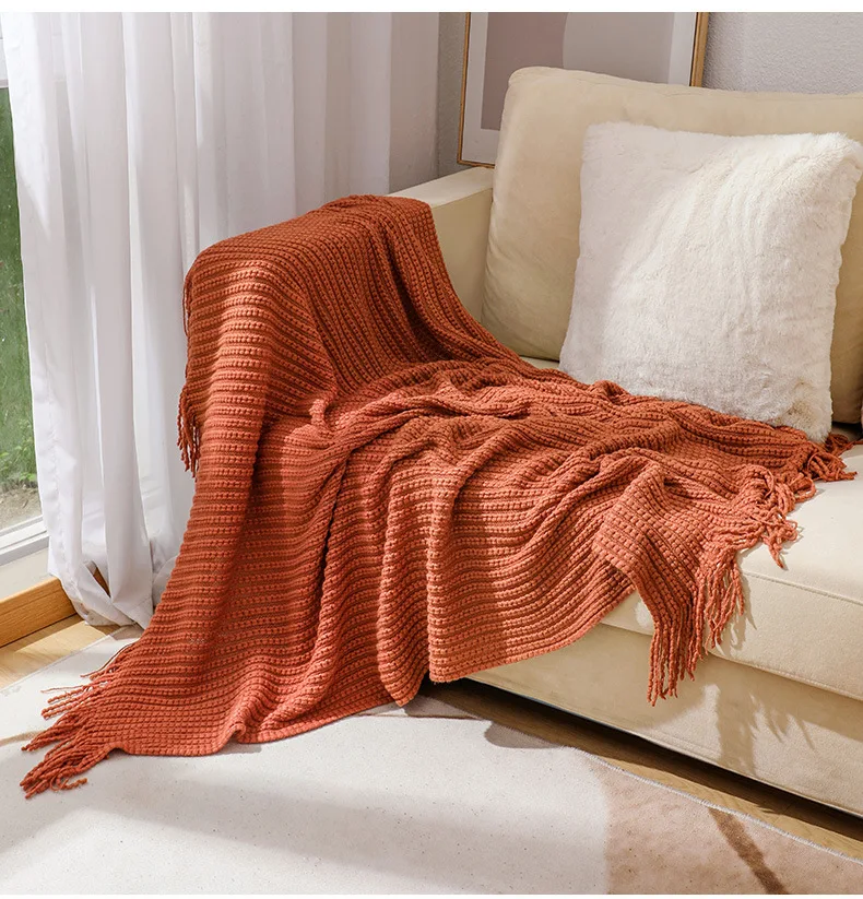 

2023 High Quality Home Decor White Knitted Sofa Cover Fringe Air Conditioning Nap Blanket