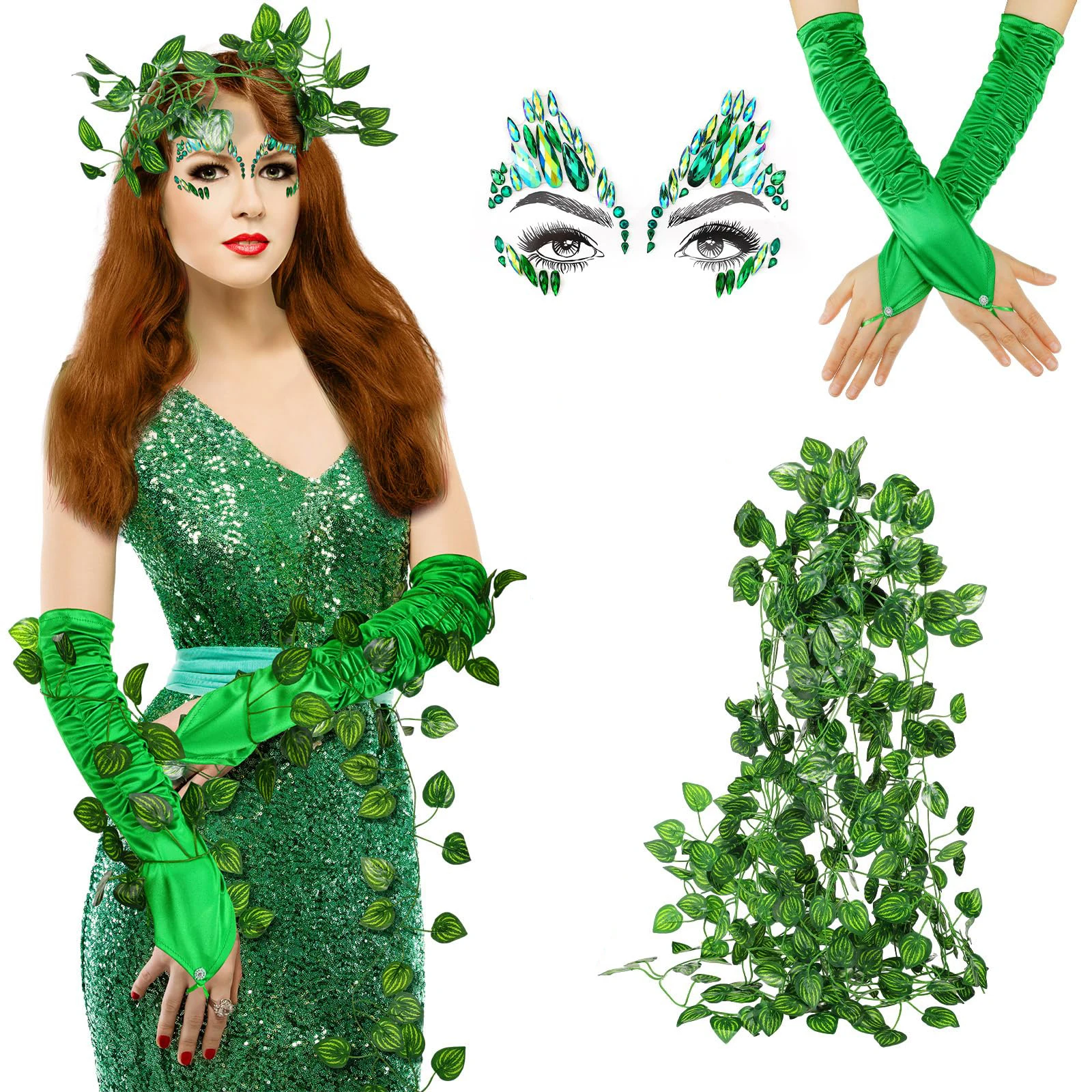 5 шт. длинные зеленые перчатки для косплея