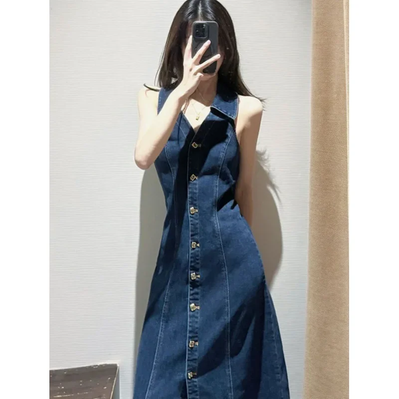 Элегантное джинсовое платье без бретелек во французском стиле для женщин новое