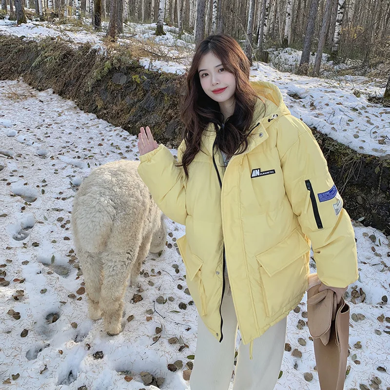 Down cotton jacket women's loose and thick hooded cotton jacket in winter