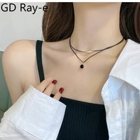 korean double layer pendant necklace for women simple black choker geometric fashion round charm clavicle chain trendy gift