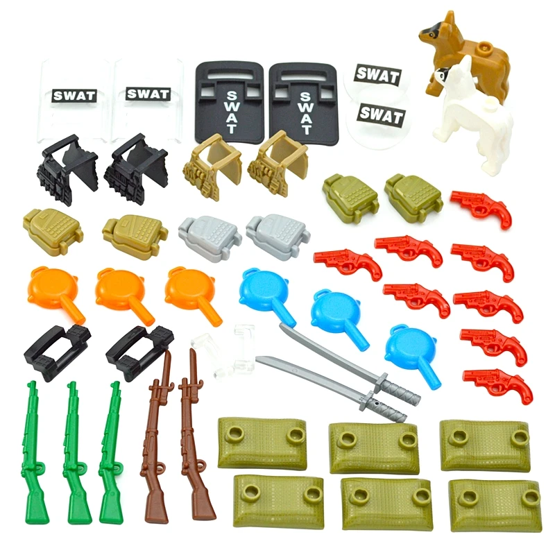 

Building Blocks Military WW2 Weapon Guns Dog Shield Rifle Guns Soldier City Army Police Accessories Toys For Children Bricks Toy