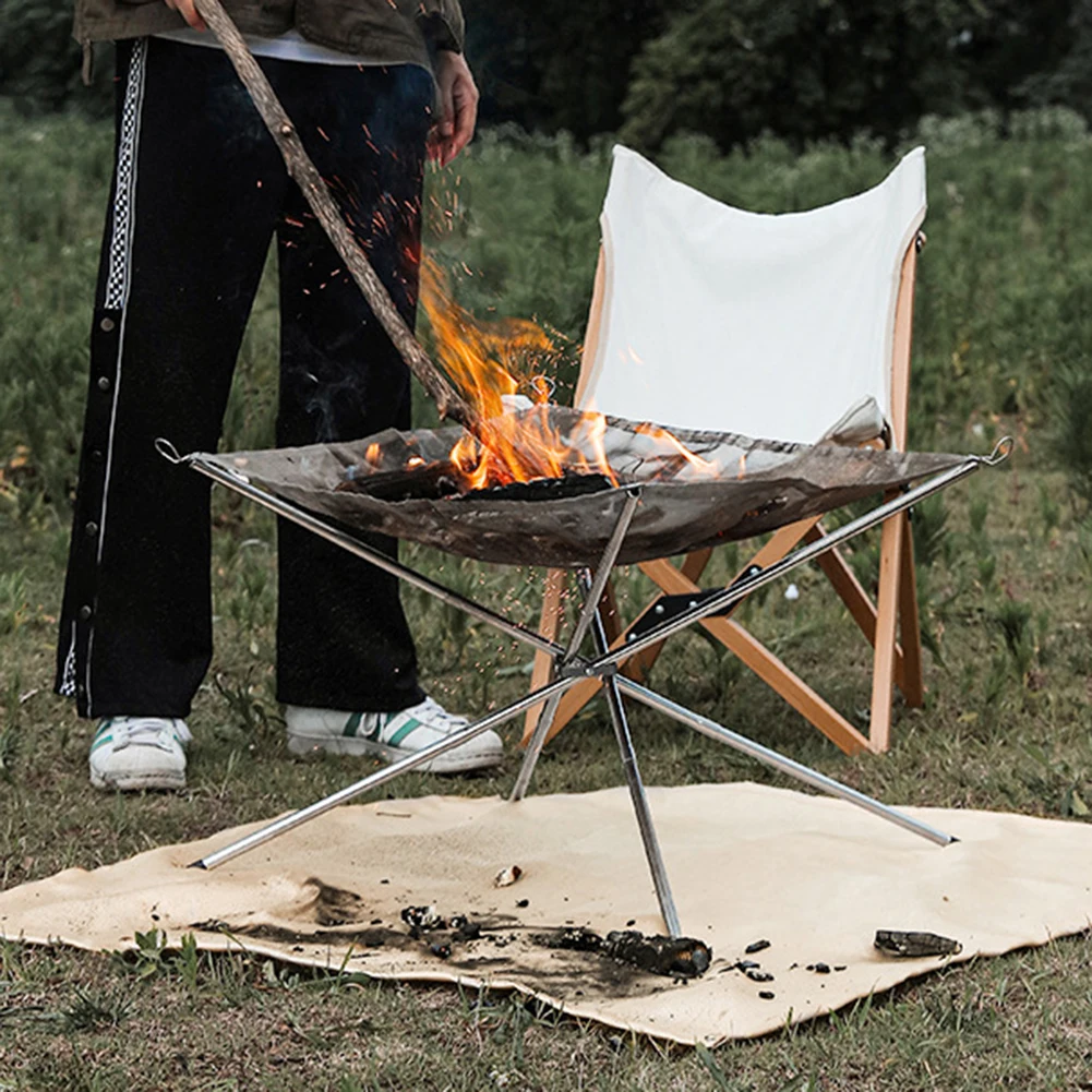 Camping Wood Stove Stand Frame Fire Rack Stainless Steel Foldable Mesh Fire Pit Outdoor Bonfire Campfire Pit Wood Heater Stove