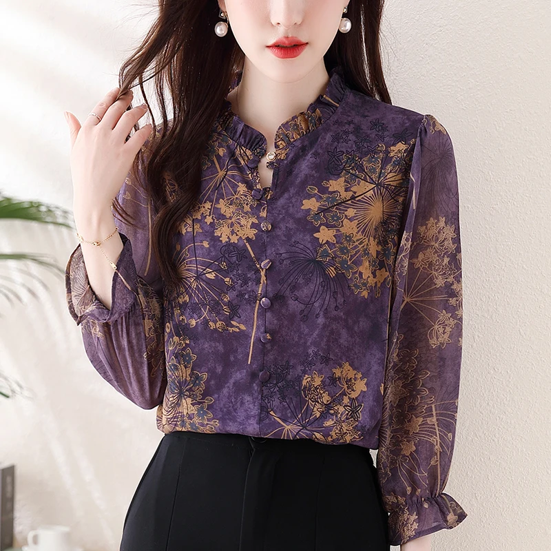 Весенне-летние топы с цветочным принтом Новые пуловеры в стиле ретро блузка