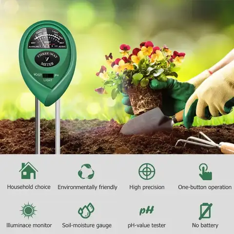 3 In 1 meter of soil moisture, water, pH, acidity, sun, lamp, testing pH of garden colors, moisture sensor, tester, tool ...