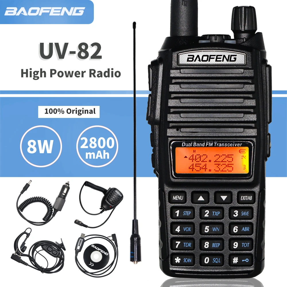 Power 8W Walkie Talkie Baofeng UV-82 Dual PTT Two-way Radio Dual Band VHF/UHF Amateur Radio Receiver UV82 Hunting Transceiver