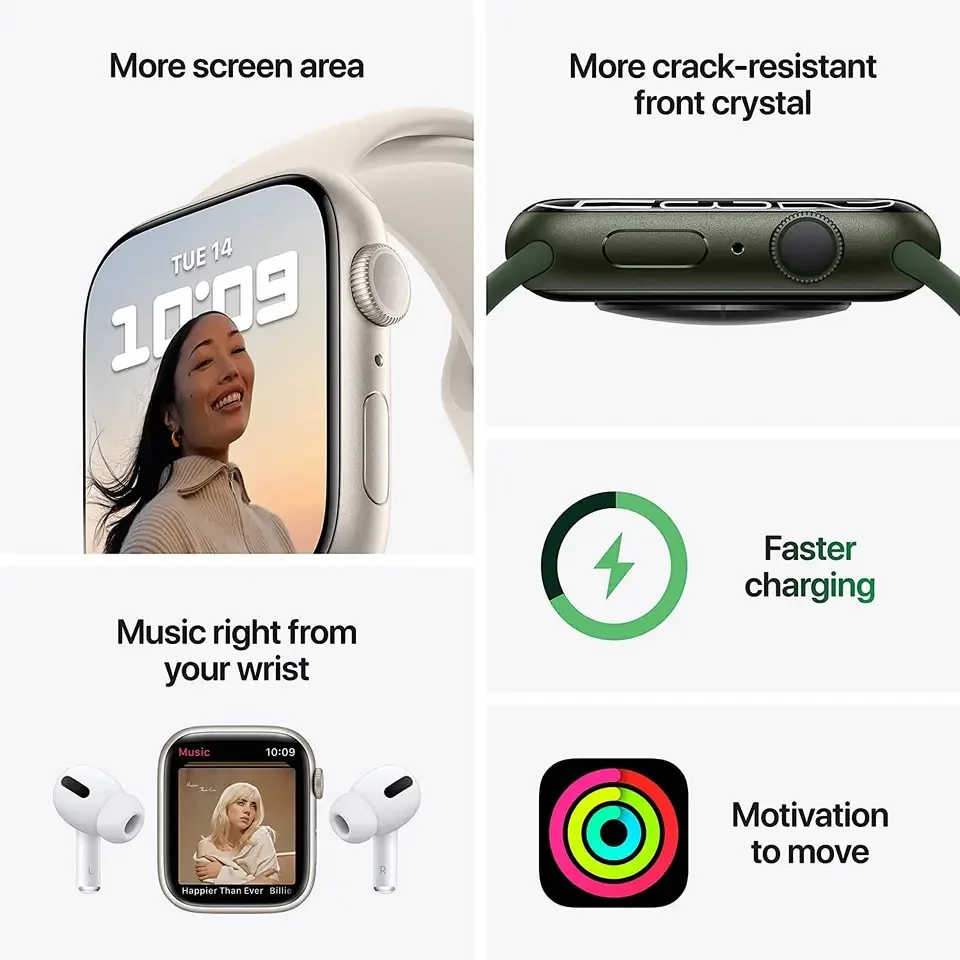 Фото Apple Watch Series 7 41 мм/45 мм, Apple Watch S7, Алюминиевая версия, с спортивным ремешком, Смарт-часы для iOS (обновленные) №3