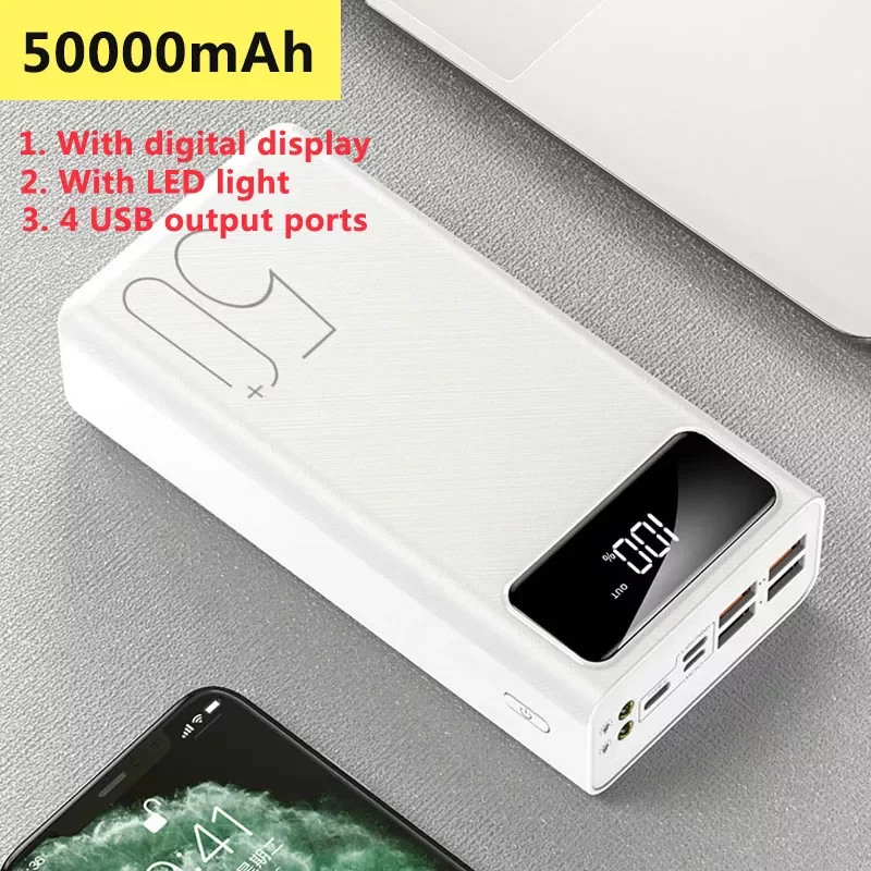 

Портативное зарядное устройство 50000 мАч, внешняя батарея 2 USB QC, портативные зарядные устройства, портативное зарядное устройство для телефона с дисплеем