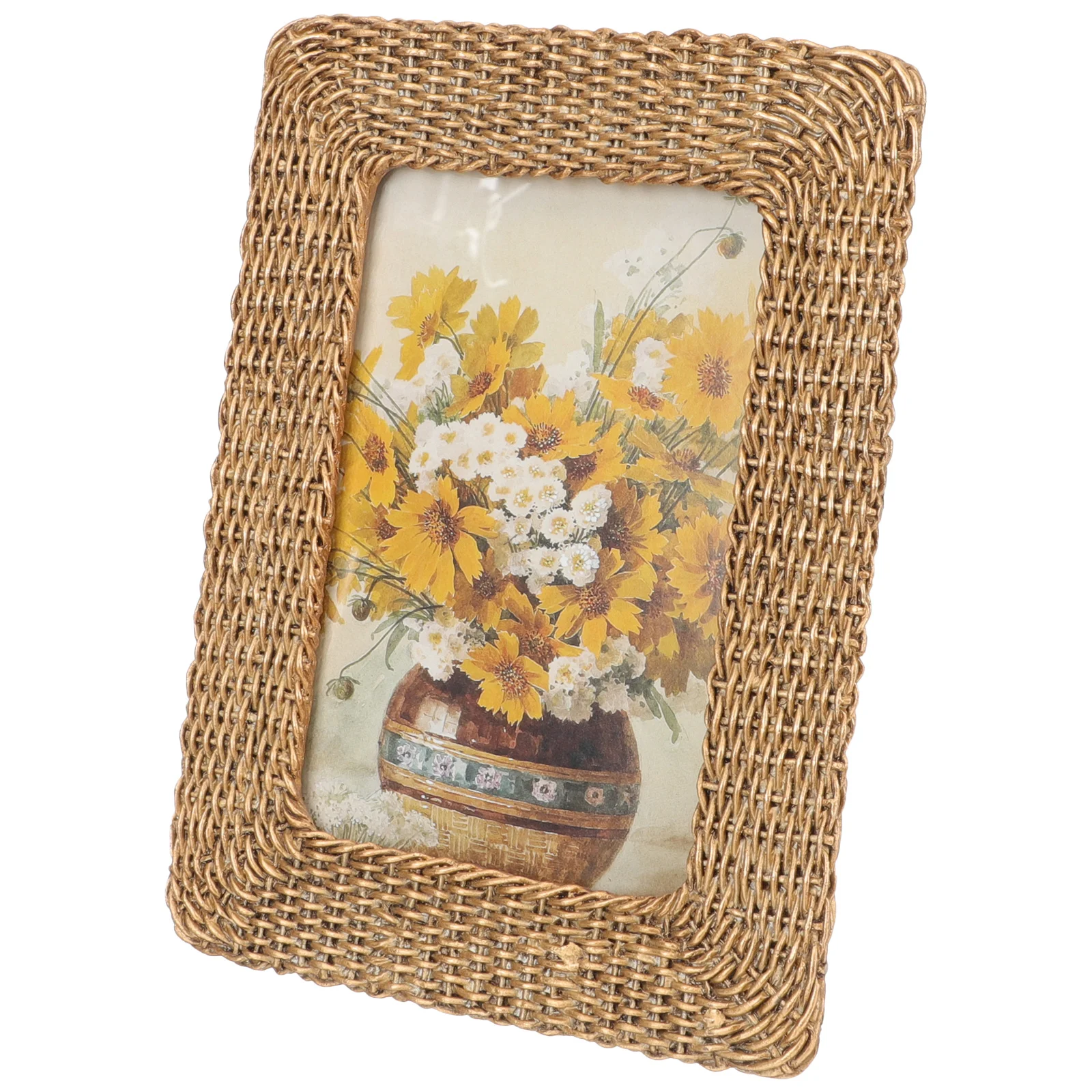 

Frame Picture Photo Display Holder Wedding Desktop Vintage Office Resin Frames Golden Jewelry Wicker Portrait Vertical Gifts