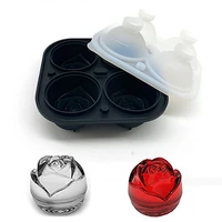 reusable ice cube form 3d silicone rose shape icecream mold tray big ice cream ball maker whiskey cocktail mould ice cream tools