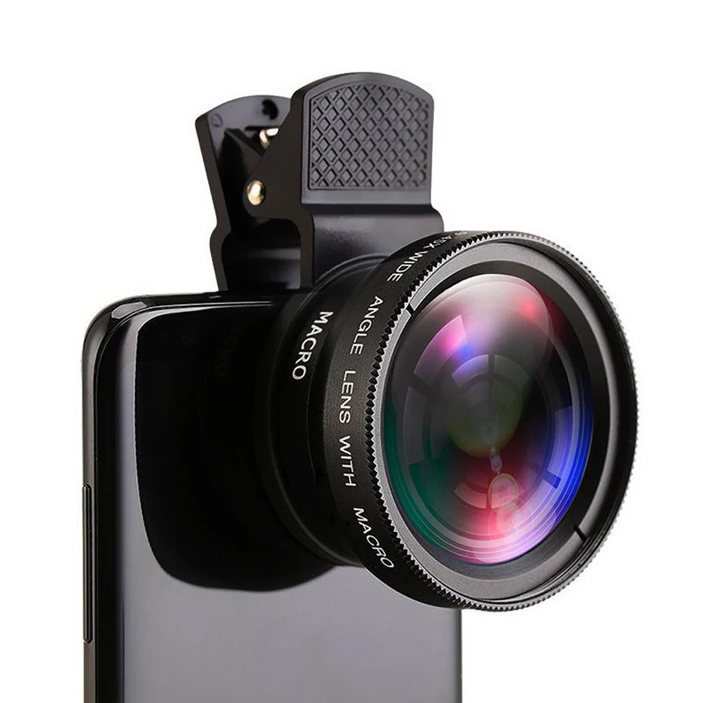 

2 IN 1 Phone Lens 37mm Universal Cellphone Lens Clip Professional 0.45x 49uv Super Wide-Angle + Macro HD Lens for iPhone Xiaomi