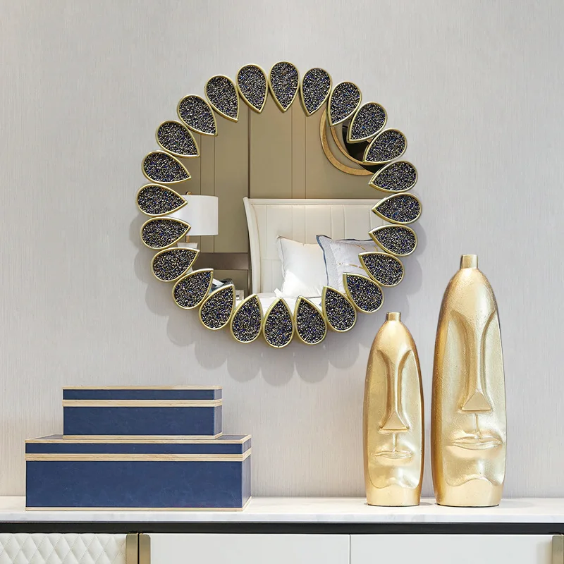 

Creative Home Art Decoration Mirror Living Room Light Luxury Wall Pendant TV Background Wall Mirror Round Wall Mirror