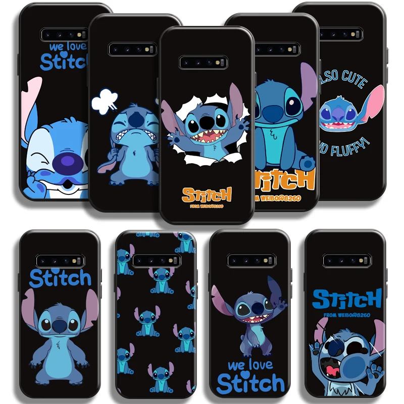 

Cartoon Lilo Stitch Phone Case For Samsung Galaxy S10 Plus S10E S10 Lite Case For Samsung S10 5G Coque TPU Black Liquid Silicon