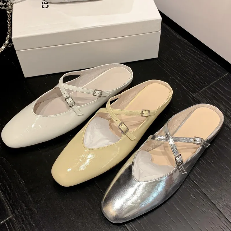 

2023 Spring Single Silver Shoes Fashion Shallow Slip On Women Flat Shoes Ladies Casual Outdoor Ballerina Shoe