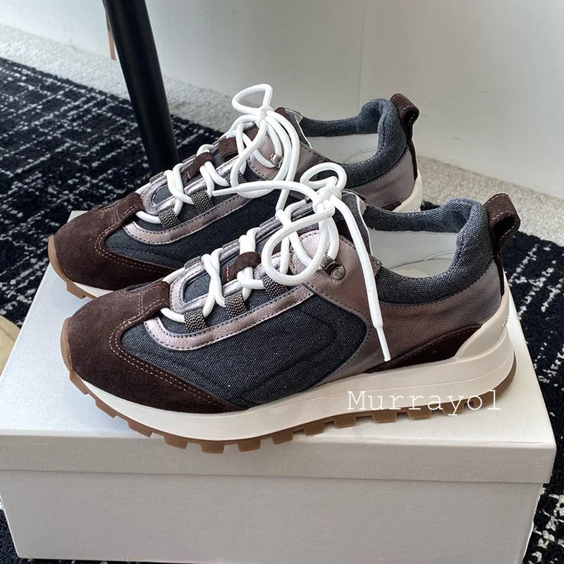 Кроссовки из хлопчатобумажной ткани с цветными блоками износостойкие теннисные